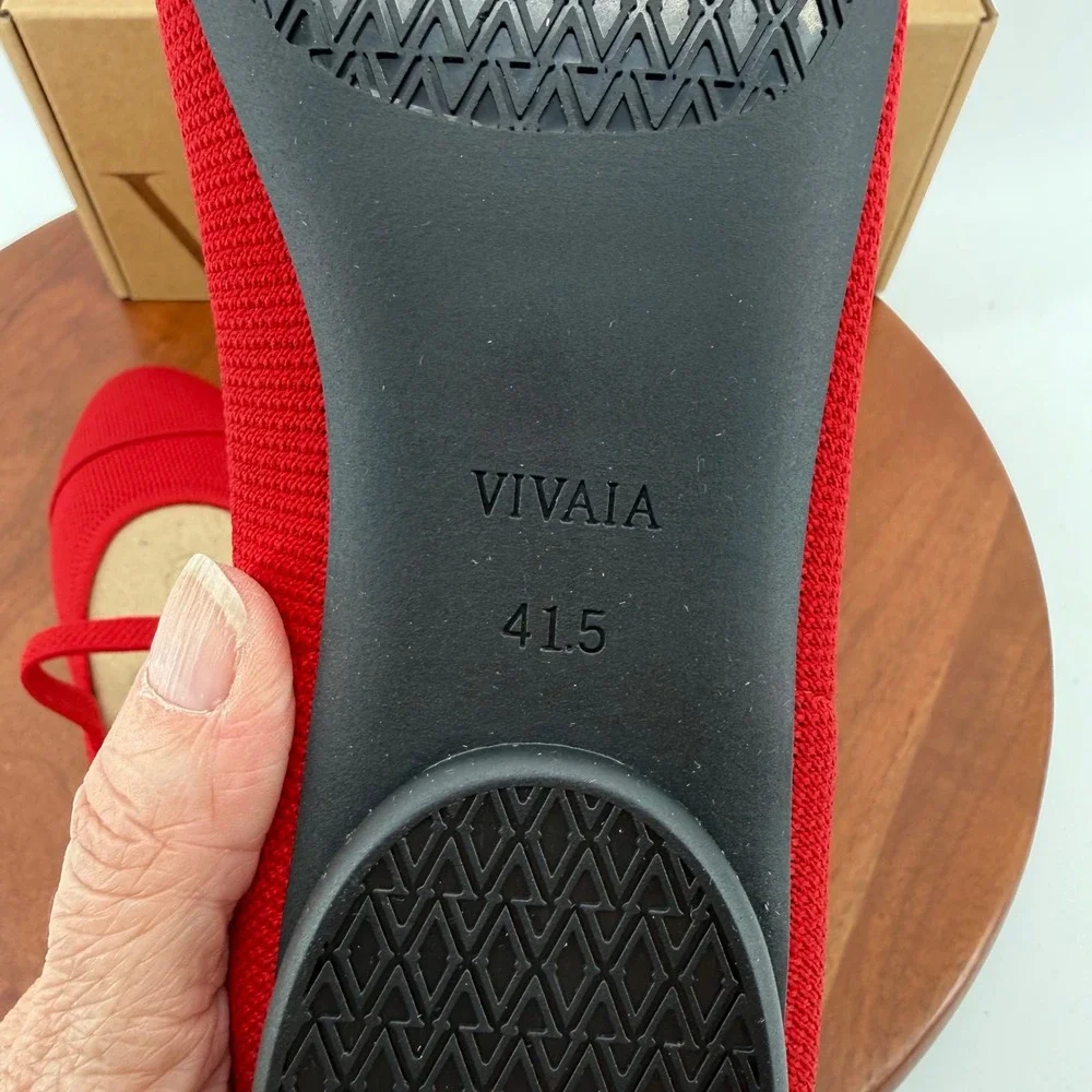 VIVAIA Tamia Mary Jane Ballet Ruby Red Knit Sustainable Cap Toe Flat Women 10